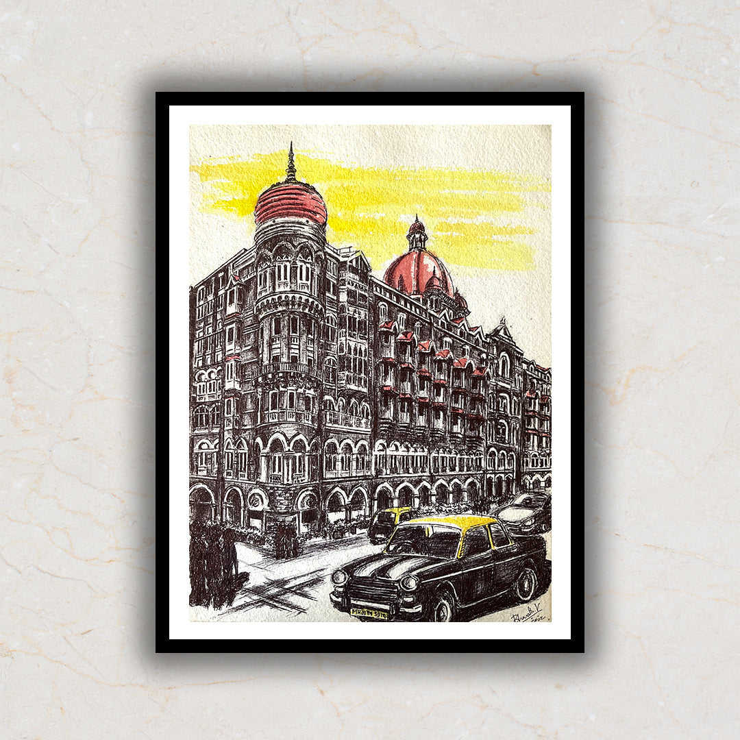 Gateway Of India And Taj Mahal Palace Hotel In Mumbai (Bombay), India.  Famous British Time Monuments, 20th Century. Cityscape Sketch. Travel Art.  Vintage Hand Drawn Postcard In Vector Royalty Free SVG, Cliparts,